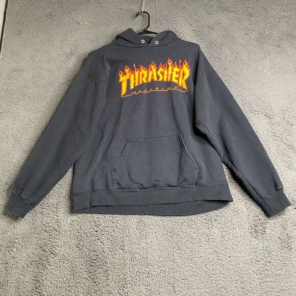 Vintage Y2K Thrasher Magazine Hoodie Adult M Spellout Distressed Grunge - Picture 1 of 15